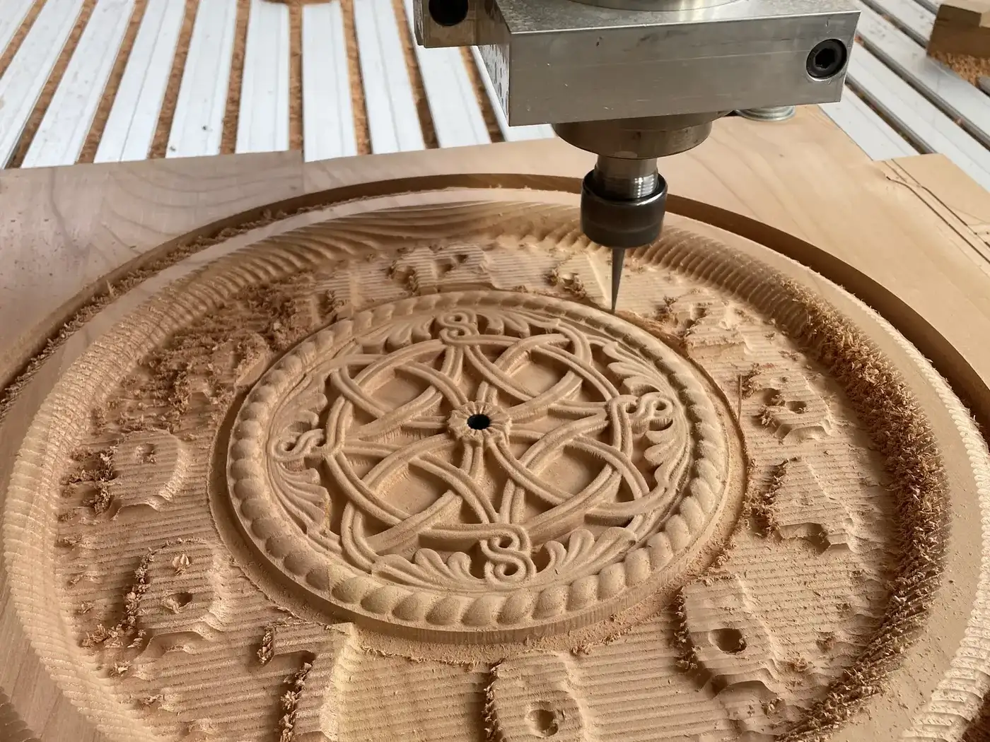 A CNC machine working solid wood