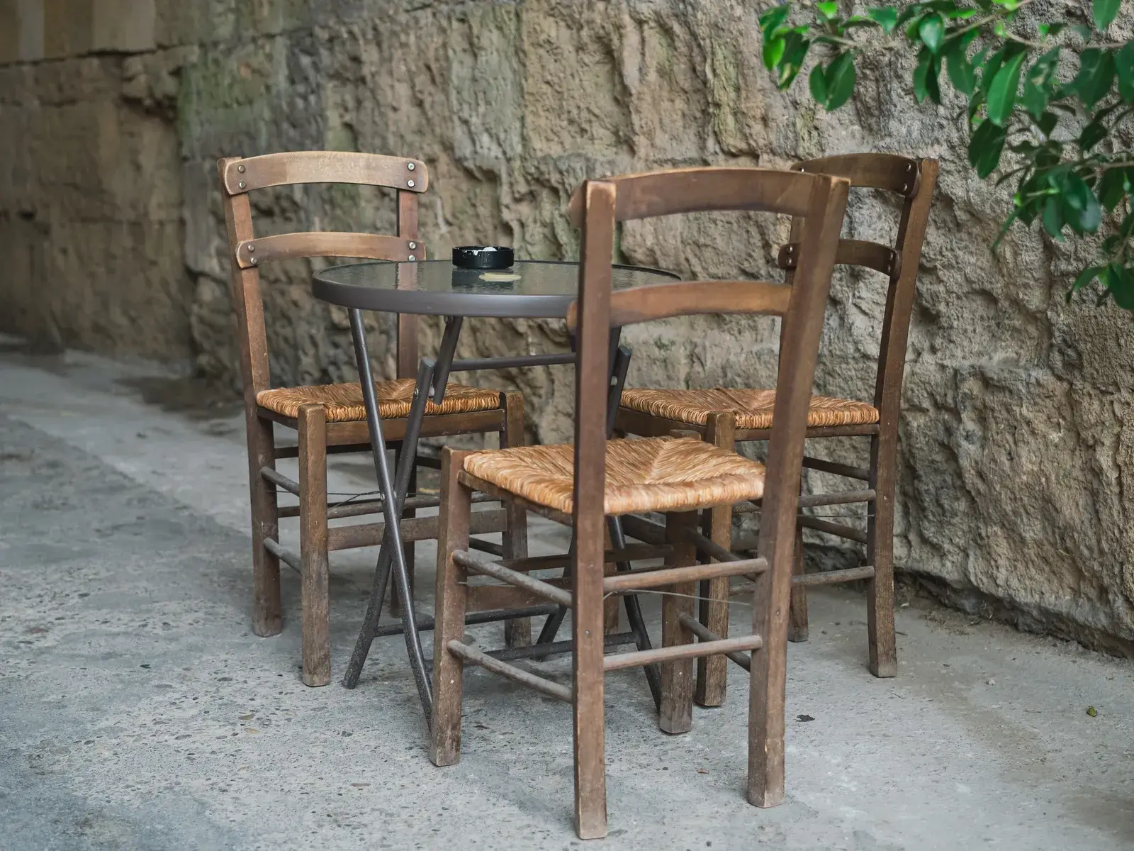 A street café with wooden chairs that last for decades
