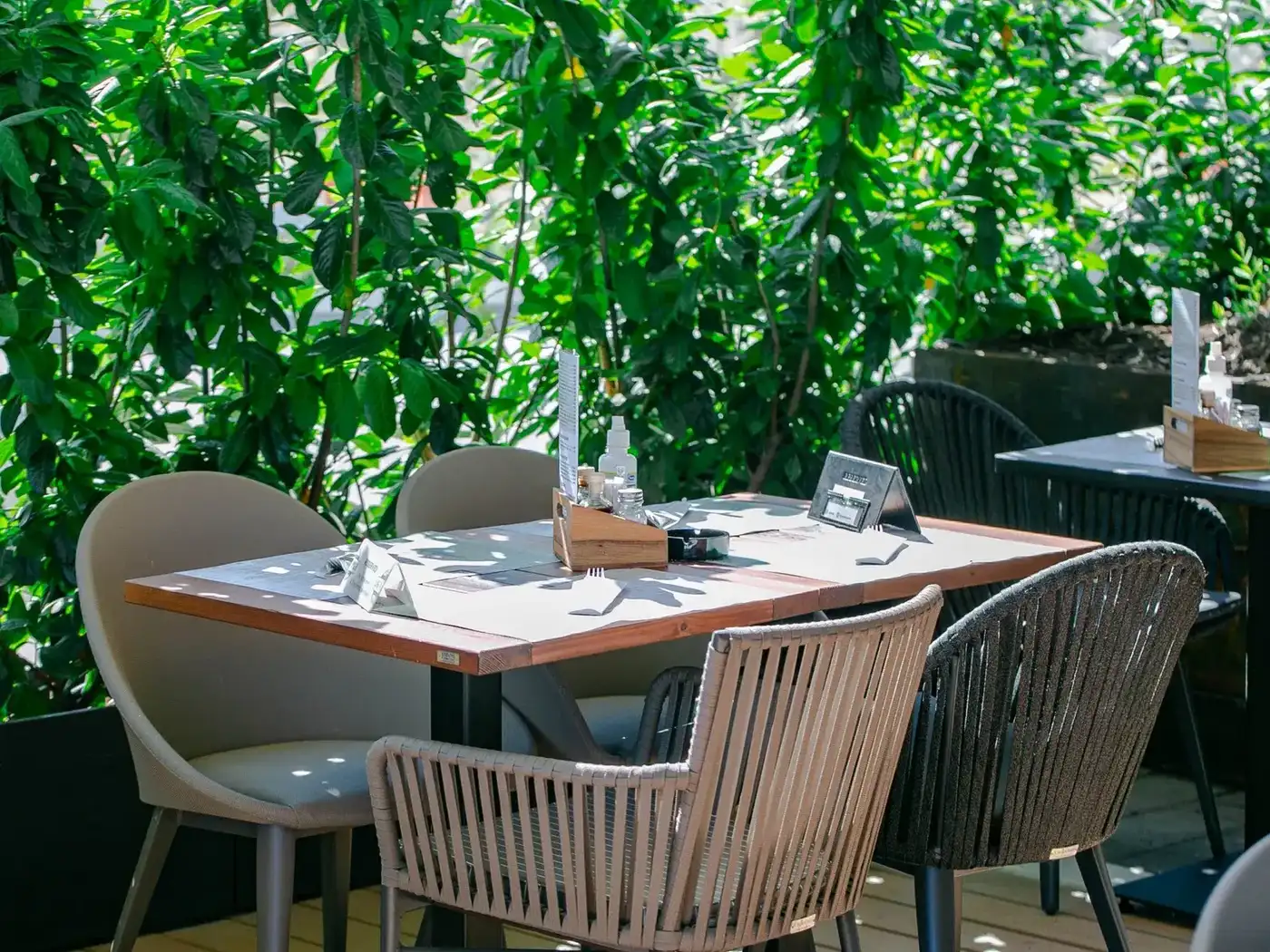 The Liga Pub garden with solid wood furniture