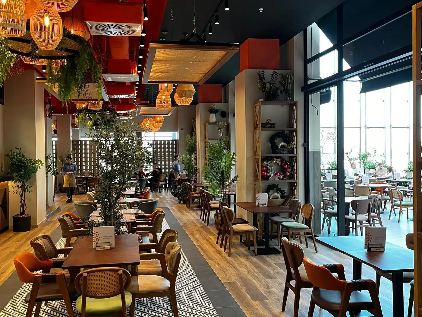 The Monument restaurant interior with solid wood furniture