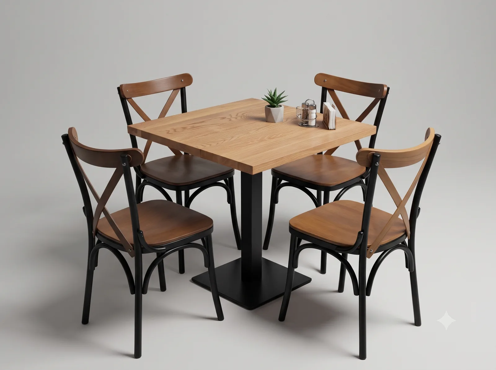A solid wood table top in place
