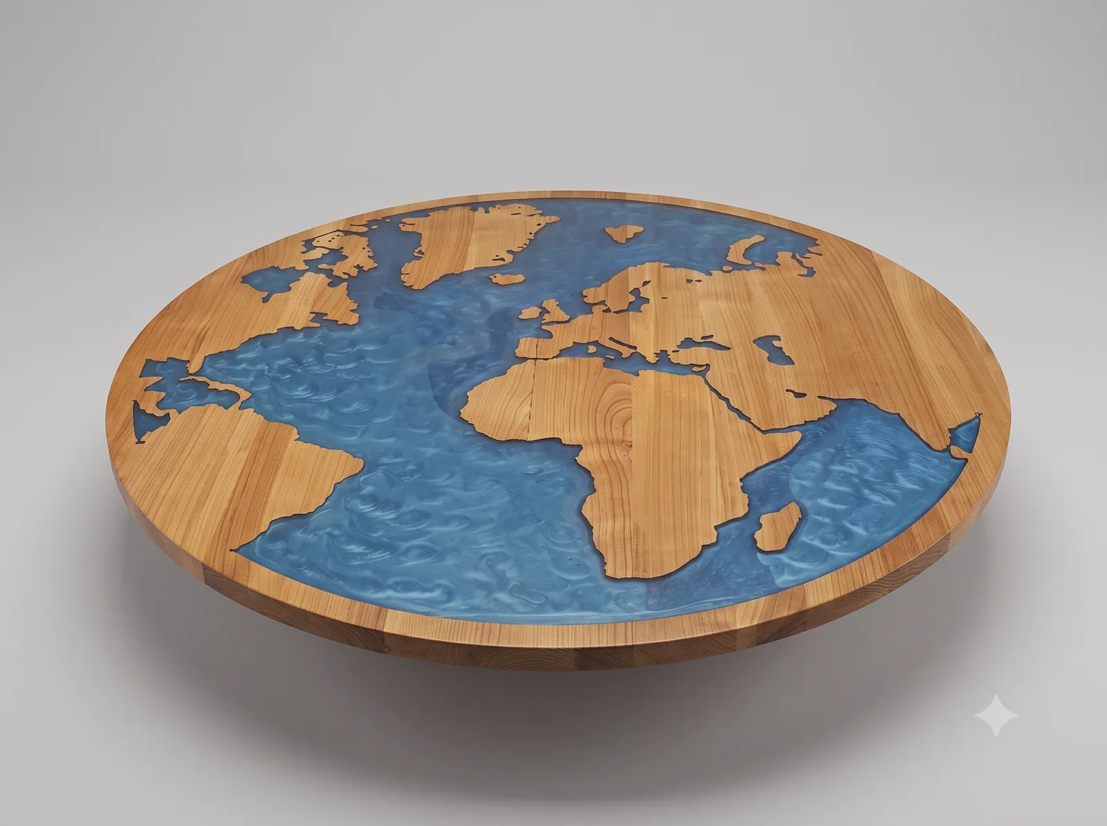 Round table top with a world map motif and epoxy fill