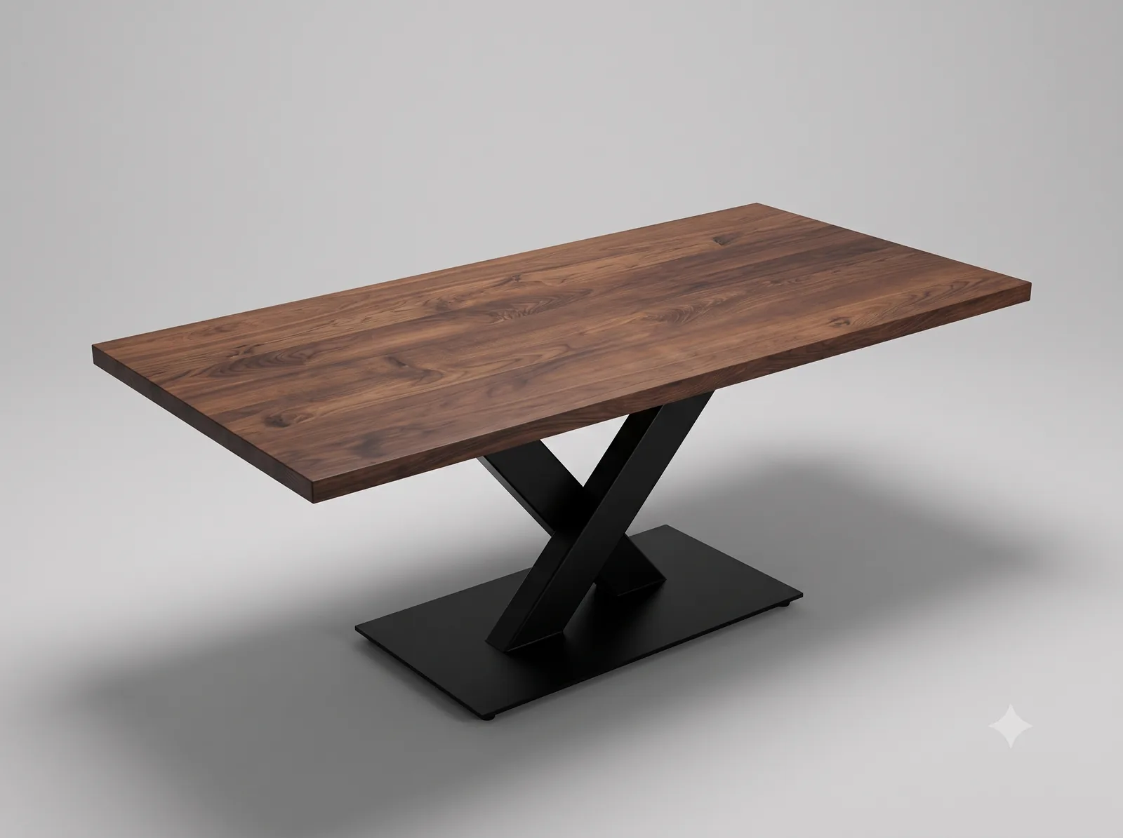 Solid wood table on a metal X base