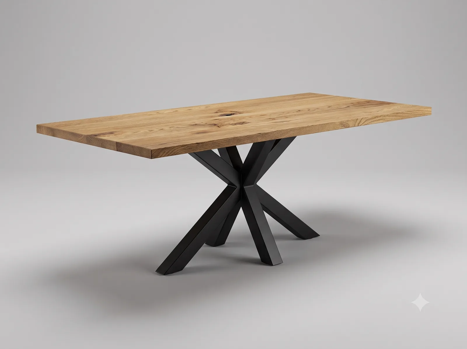 Solid wood table on a metal base