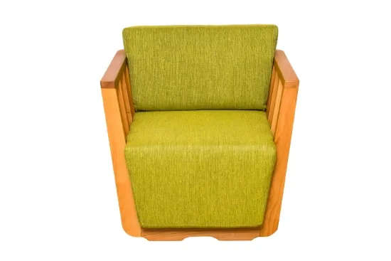 Upholstered solid wood armchair