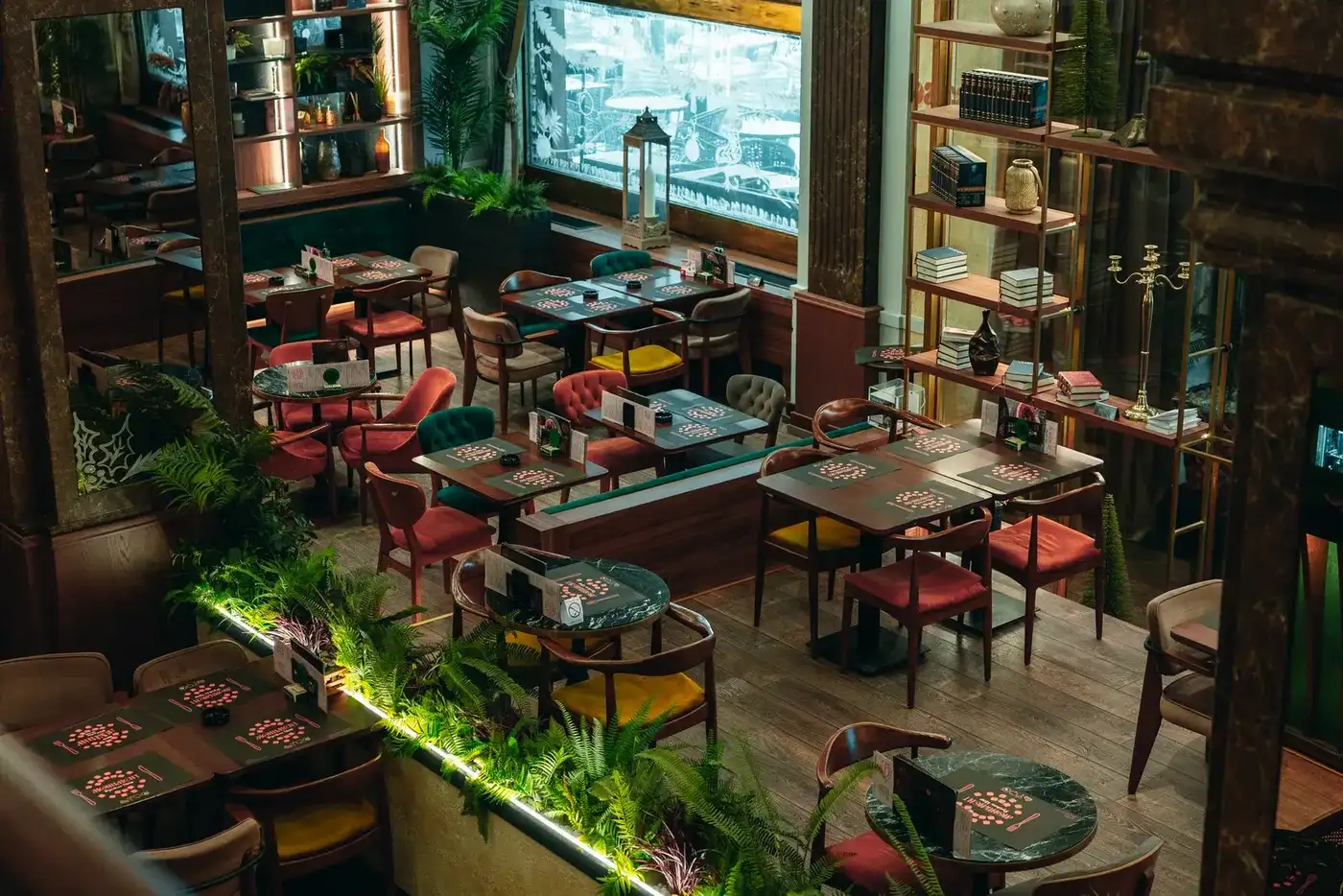 Ruski Car u Beogradu restaurant — interior with solid wood furniture