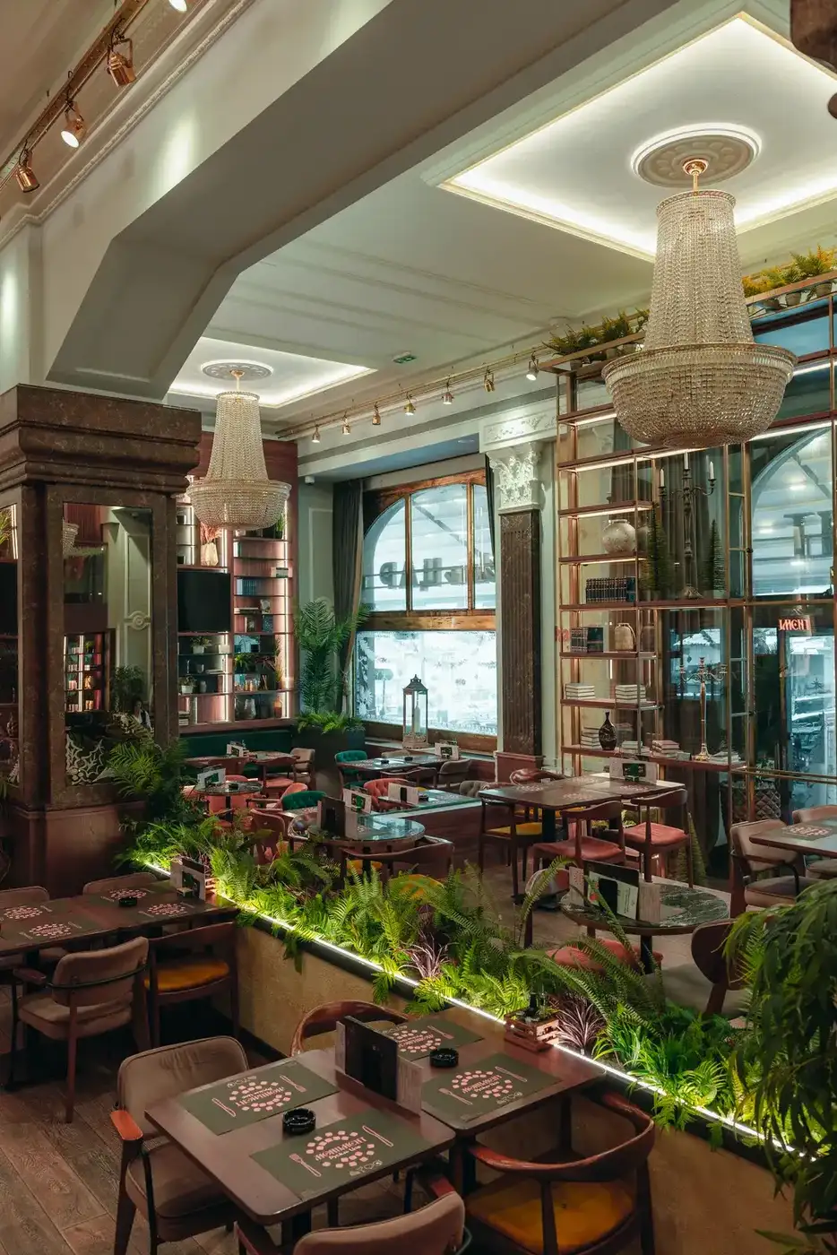 Ruski Car restaurant in Belgrade — the dining room in wooden furniture