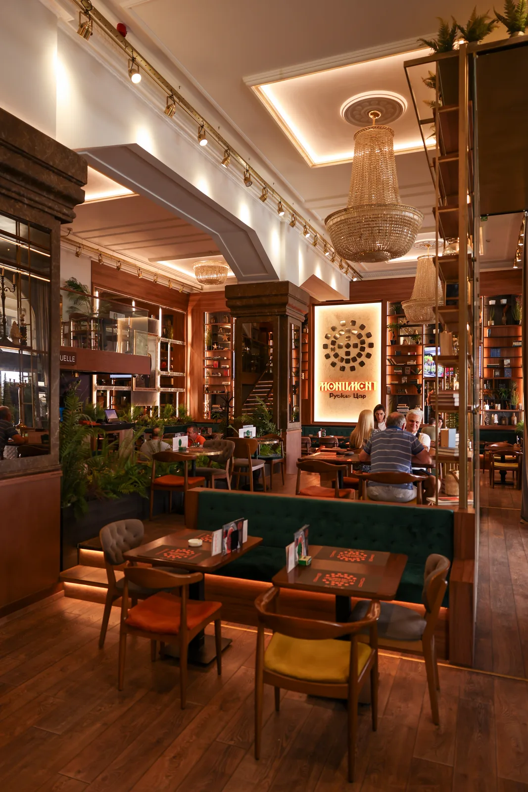 Ruski Car restaurant in Belgrade — solid wood tables and chairs